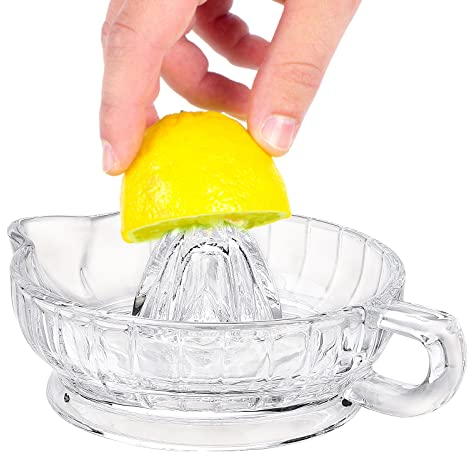 Crystalia Lemon Squeezer, Glass Lemon Squeezer,Manual Citrus Juicer,Clear Glass Orange Juice, Extractor Manual Hand with Handle and Pour Spout, Extractor for Lemon Lime Home Kitchen Bar(Transparent)