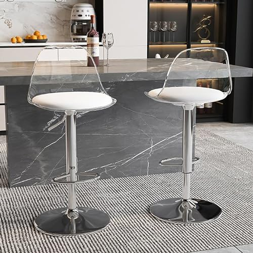 Cxlly Drehbare Barhocker Aus Acryl, 2Er-Set, Sitz Aus PU-Leder Mit Transparenter RüCkenlehne, Armlose Hydraulische Barhocker In KüChenthekenhöHe, FüR KüChe, Restaurant, Bar (Color : Clear+Clear)