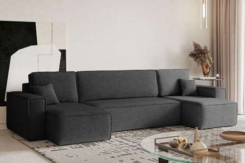 Kaiser Möbel, Ecksofa mit schlaffunktion, mit Bettkasten, Schlafsofa Best, Designer U-Form Sofa, Modern Design Couch, Polsterecke, Freistehend, Stoff Neve Dunkelgrau