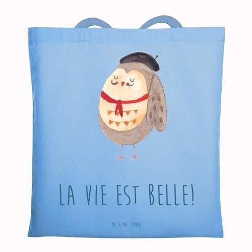 Mr. & Mrs. Panda Tasche Eule Frankreich - Geschenk, Laptoptasche, Beutel, Eulen, La Vie Est Belle, Spruch, Tote Bag, Umhängetasche, Strandtasche, Jutebeutel