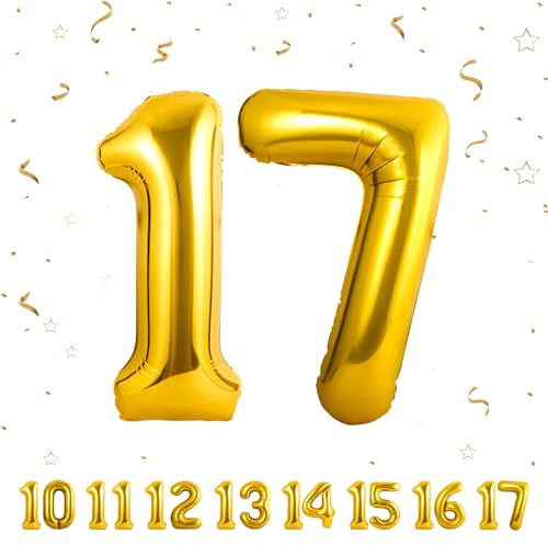 Geburtstag zahlen luftballon 17 | Gold Folienballon 17 XXL -Riesen Folienballon in 40 - 101cm Geburtstagsdeko - Ballon Zahl Deko zum Geburtstag .Fliegt mit Helium