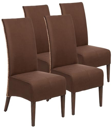 Amago home Rattanstühle Esszimmer Stühle Antonio Polsterstühle braun Polster Wildleder-Optik Cognac Größe 4er Set