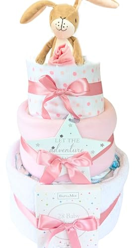 Welcome to The World 3 Tier Nappy Cake Baby Girl Gift & New Parents Gift for Newborn Baby Girl Pink Guess How Much I Love You