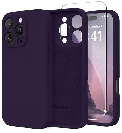 SuydanBox Magnetic for iPhone 16 Pro Case, Compatible with MagSafe, [Full Camera Protection][Screen Protector] Silicone Shockproof Protective Phone Case for iPhone 16 Pro 6.3, Deep Purple