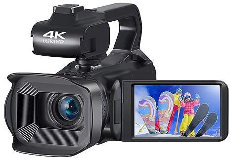 MZZYG Video Camera 4K 60FPS Digital Camcorder 64MP Video Camera Live Stream Webcam 4.0 Touch Screen Vlog Recorder 18X Zoom Camera(32G SD Card)