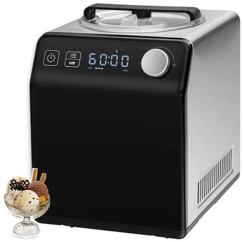 Sorbetière automatique 2,5 L sans pré-congélation, machine à yaourt aux fruits, sorbetière électrique en acier inoxydable, machine à glace à 4 modes avec affichage numérique et minuterie