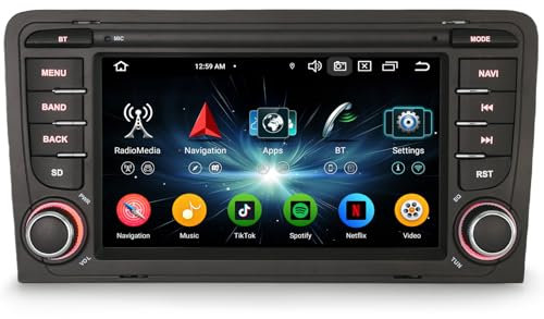 erisin 8 Kern 4GB+64GB Android 14 Autoradio 2din für Audi A3 S3 RS3 RNSE-PU Navi CarPlay WiFi Bluetooth DSP Canbus SWC Lenkradsteuerung 7 Zoll Touchscreen