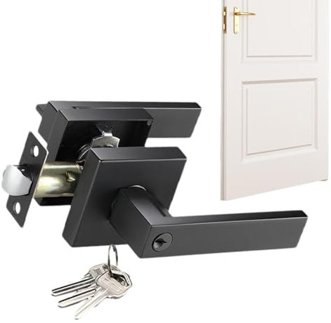 Xinhuju Boutons de porte intérieure avec serrure, poignées de porte intérieure avec serrure | poignées de porte intérieure à 3 barres - poignée de porte d'entrée robuste en d'aluminium porte