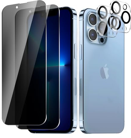BIESHKJ 2+ 2-pack For iPhone 13 Pro Privacy Screen Protector + Camera Lens Protector, Anti Spy Tempered Glass, Easy to Install, 9H Hardness, Scratch-Resistant, Bubble-Free