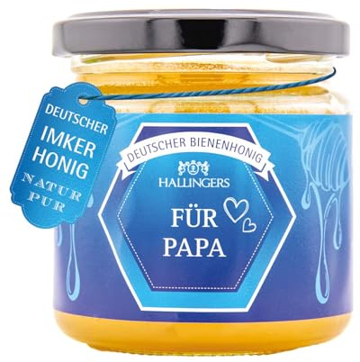 Hallingers Genuss Manufaktur Honig Vatertagsgeschenk - kalt geschleudert vom Imker Hand-crèmig-gerührt ungefiltert & unpasteurisiert Für Papa Wald & Blüte, Geschenkidee für Papa Opa