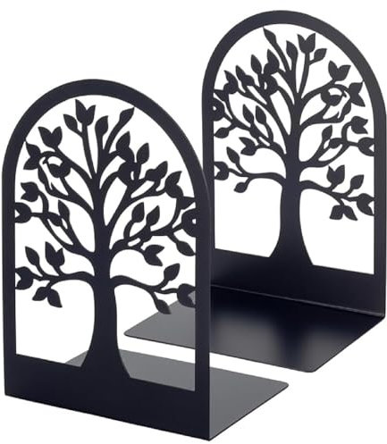 Metal Book Ends, Heavy Duty Bookends, 1 Pairs Black Book End Holder for Shelves, Decorative Tree Unique Design Book Stand Stoppers Supports for Home Office Library Bookshelf Heavy Books