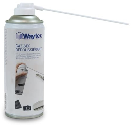 Waytex Dépoussiérant Spray Air sec Ultra Puissant 5 bars, Aérosol de 400ml, Bombe d’Air Comprimé Nettoyant pour PC, Clavier, Appareil Photo et Composants électroniques, avec buse précision