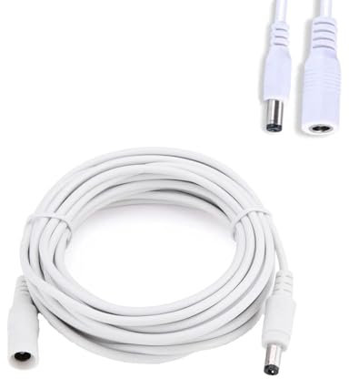 TIFFORA 3m/5m/10m 2.1 x 5.5mm DC Male to Female Power Supply Extension Cable 12V for CCTV Security Cameras, LED Strips, Routers (White, 10 Meter)