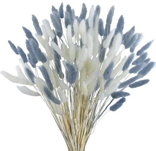 Barlone Lot de 120 petites herbes de la pampa séchées, herbe de la pampa séchée, fleurs séchées blanches et gris-bleu, petites fleurs de pampa pour décoration de salon, mariage, décoration de table