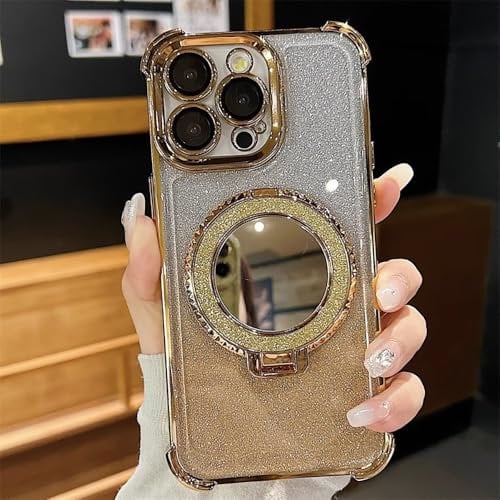 Compatible with iPhone 7/8/SE 2020/SE 2022 - Glitter Powder Makeup Mirror Stand Case Airbags Shockproof Bumper