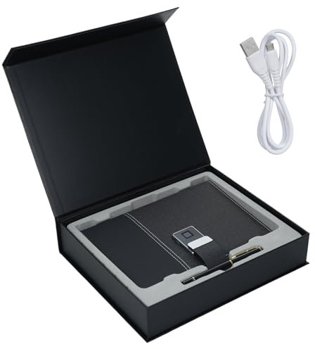 Xolsurg A5 Leather Notebook Blocco impronta digitale 16 GB Slot a 4 schede Binder a 6 anelli USB Binder a 6 anelli per professionisti lavorano nero