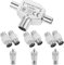TV Aerial Splitter - 2-Way, 1 Female to 2 Male Coaxial Aerial Splitter with 7pcs TV Aerial Connector Adapter, Compatible with Cable TV & Antenna, Signal Booster， Shielded Metal Housing
