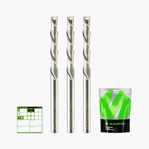SHARPRO Downcut Spiralfräser Bit 1/8 Zoll Schaft 1/8 Zoll Schneiddurchmesser Vollhartmetall Down Cut CNC Bit Ideal für Holzschneiden, Schlitzschlitz, Gravieren, Schnitzen