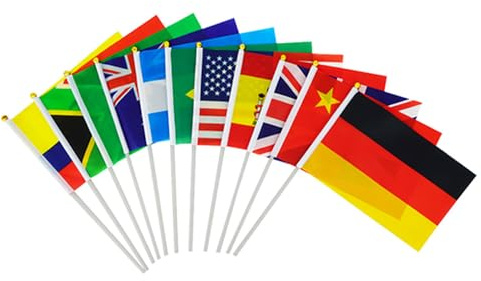 200 Stück Handschwenkfahnen mit Landesflagge Muster 200 Länder internationale Flaggen der Welt kleine Mini-Handflaggen auf Stäbchen Handflagge für Paraden, Sport, Festivals, Bar Dekoration20×28cm