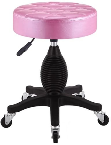 Stehhilfe Höhenverstellbar und Kostengünstiger Rollhocker, Klassischer Drehbarer Barhocker mit Rad, Verdicktes Schwammdesign, für Salon Work Home SPA Shop(Pink)
