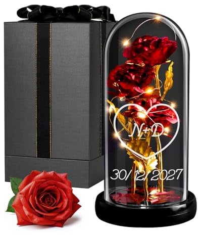 Maverton ewige Rose mit Licht personalisiert, Pärchen Geschenke | Infinity Rose in Glaskuppel, Hochzeitsgeschenke für Brautpaar, personalisierte Geschenke zum Hochzeitstag zur Hochzeit