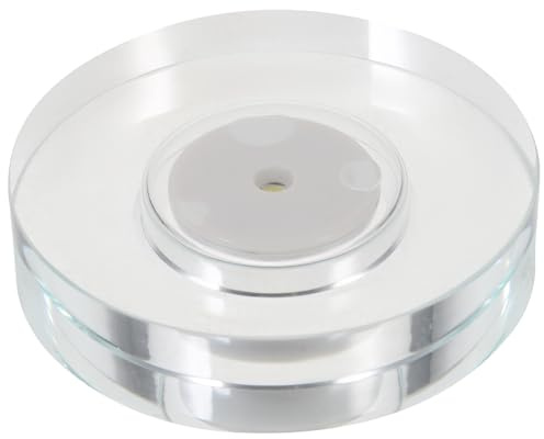 Drehbarer LED Sockel für Acryl und Glas, USB Aufladbar 80mm | Warmweißes Licht, Drei Leds, Stabile Tischbasis, für Ausstellung und Museumsvitrine