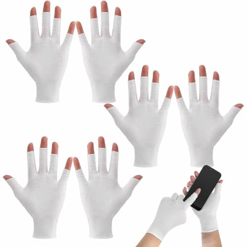 3 Pairs Moisturizing Gloves, Cotton Gloves for Dry Hands Sleeping-White | Fingerless Design Overnight Glove for Women, Moisture Hand Wrap for Dry Hands Treatment