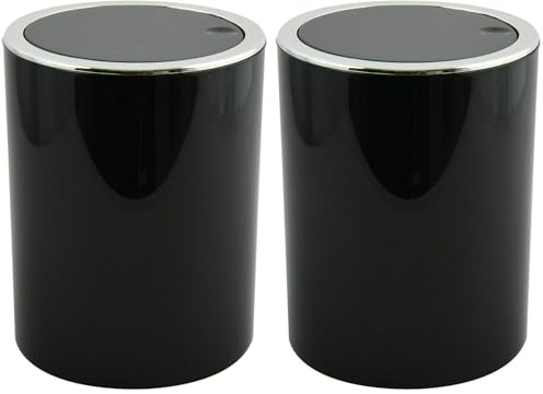 MSV Bad Serie Aspen Poubelle de salle de bain, à pédale, avec couvercle basculant, 6 l (diamètre x hauteur) : environ 18,5 x 26 cm, noire (Lot de 2)