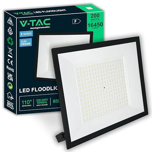 V-TAC LED Strahler Außen 200W – [E-Series - Hochleistung, Niedriger Verbrauch] – Super Slip Design - 16450 Lumen – IP65 – Flutlicht für Haus, Garage & Lager – Außenlampe 200 WATT - Kaltweiß 6500K