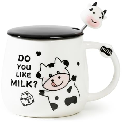 Tasse de vache en céramique personnalisée - Tasse à café Tasse à thé avec couvercle cuillère - Tasses amusantes - Cadeaux pour femmes - Cadeau d'anniversaire de Noël