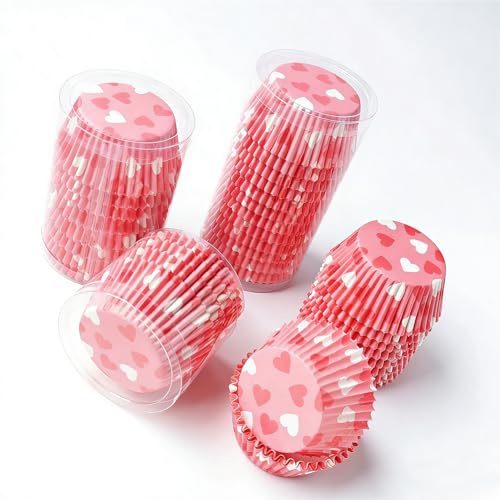 200 Count Love Heart Paper Muffin Baking Cups Pink Red Neutral Disposable Cupcake Wrappers for Valentine's Day Party Baking Supplies