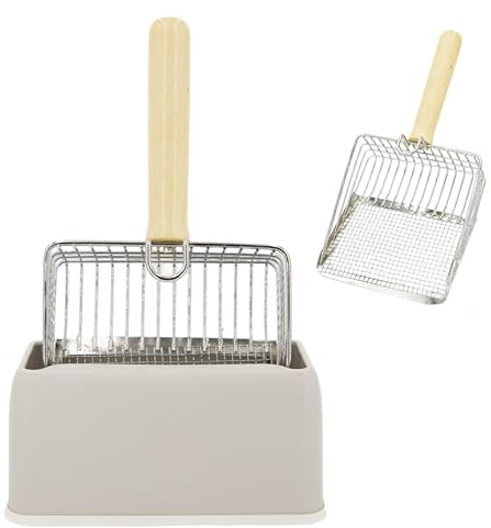 Vitisyao Paletta per lettiera per gatti con supporto, paletta per lettiera per gatti con 2 tipi di spazi integrati, setaccio in acciaio inox con gancio, sollevatore di cacca per gatti resistente