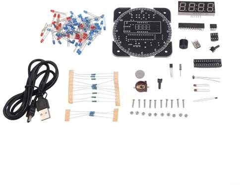 HomeVortex Kit orologio elettronico fai da te con display LED rotante, modulo DS1302 in tempo reale, scheda di apprendimento SCM da 5 V per pratica di saldatura, allarme automatico di luminosità e