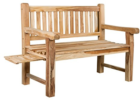 Ambientehome Teakholz Gartenbank 2er Bank inkl. Tabletts Elefantenbank Mammut, Natur, ca. 120 cm