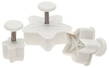 Ateco 1958 Star Plunger Cutters, Set of 3 Sizes, for Cutting Decorations & Direct Embossing, Spring-Loaded Handle, Food Safe Plastic