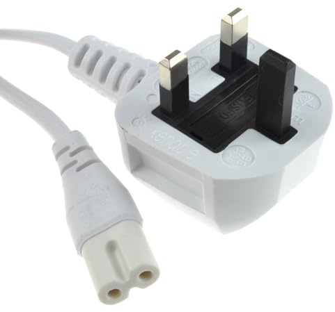 kenable Figure 8 Power Cable UK Plug to C7 Lead for LED Smart TV Laptop Power Supply White 2m