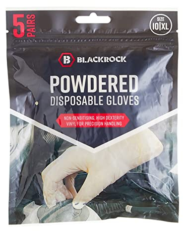 Blackrock Powdered Vinyl Disposable Gloves, 10 Pack, Medical, Food Safe, Latex Free, Surgical, Tattoo, Non-Sterile, First Aid, Painting, White, Skin Safe, PPE Gloves - Size Large/XL