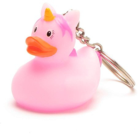 Duckshop I Schlüsselanhänger Einhorn pink I Quietscheente I Badeente I L: 4,5 cm Quietscheentchen I Geschenk Kinder I Präsent Sammler