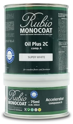 Rubio Monocoat Wood Oil Finish 14 m² - Super White | Quick-Dry, Eco-Friendly Linseed Wood Oil for Indoor Use, Includes Accelerator (Part B) | Protector | 350 ML