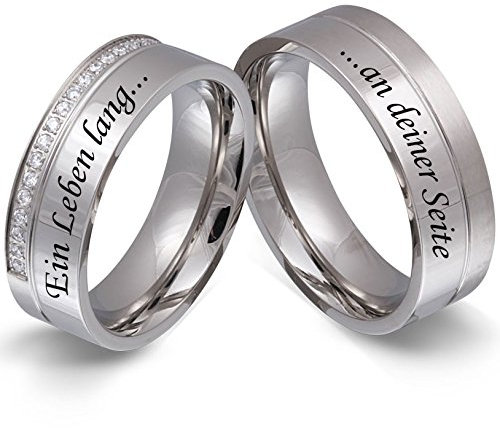 Juwelier Schönschmied Trauringe Partnerringe Eheringe - inkl. WUNSCHGRAVUR - Edelstahl Zirkonia 64-62 146HDac - mit AMAZON KONFIGURATOR direkt online gestalten !