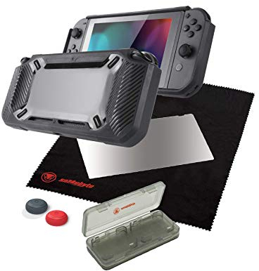 snakebyte Switch TOUGH:KIT - schwarz - harte Schutzhülle - H9 Glas - Screen Protector - Reinigungstuch - Analog Control Caps - Tough Case - Game Case - für Nintendo Switch