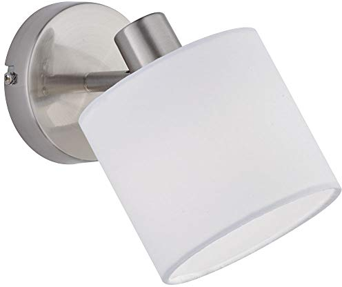 Reality Leuchten Tommy R80331001 Wandspot, Nickel Matt, Stoffschirm Weiß
