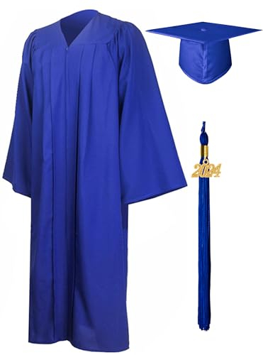 GraduationMall Graduation Gown and Cap for Adults 2025 Year Charm Unisex Matte University Bachelor High School L Plus(5'9-5'11) Royal Blue