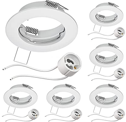 ledscom.de 6 Stück Decken-Einbaurahmen FERE Einbaurahmen weiß matt (LED/Halogen/GU10/MR16/PAR16/50mm) inkl. GU10 Fassung