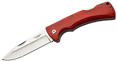 Herbertz Taschenmesser, Stahl AISI 420, Nagelhau, Back Lock, rotbraune Pakkaholz-Griffschalen, Edelstahl-Gürtelclip, scharfes Klappmesser & Outdoor-Messer für Camping, Wandern oder Jagd, 586212