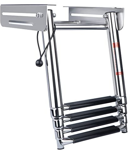 4 Step Boat Ladder,Stainless Steel Under Platform Sliding Dive Ladder for Pontoon Boat,Marine Boat Boarding Telescoping Ladder 900 Bound Capacity