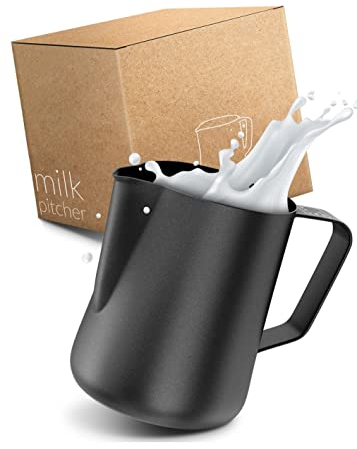 Lambda Coffee Barista Milchkännchen groß 900ml Edelstahl I Espresso Kanne schwarz zum Gießen von Espresso I Barista Milchkännchen klein | Siebträger Zubehör