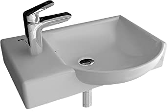 Alpenberger Design Waschplätze | Kleiner Waschtisch Rechteckig – Oval | Wandwaschbecken - Einbauwaschtisch | Gaestewaschbecken Standard Anschlüsse | Badkeramik mit Hahnloch & Überlauf | Spülbecken
