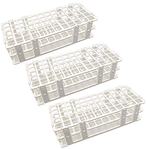Pocomoco Reagenzglashalter aus Kunststoff, 60 Löcher, Labor-Reagenzglashalter für 16 mm Reagenzgläser, weiß, abnehmbar (60 Löcher)