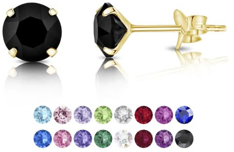 DTPsilver - Boucles d'oreilles/Clous en Argent Fin 925 Plaqué Or Jaune et Cristaux de Swarovski® Elements Ronds - Diamètre: 6 mm - Couleur: Noire